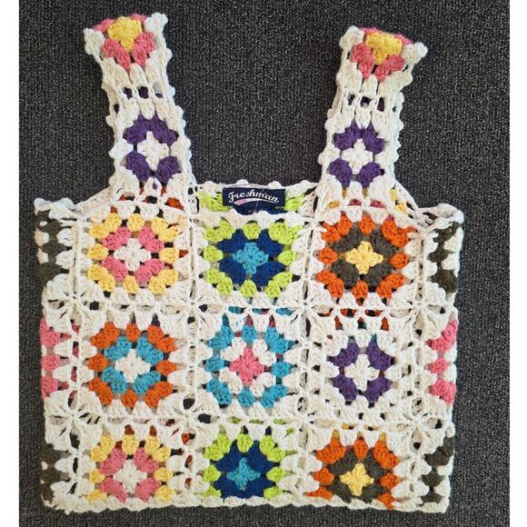 Freshman Girls Crochet granny square cropped tank top size Small - Picture 1 of 3